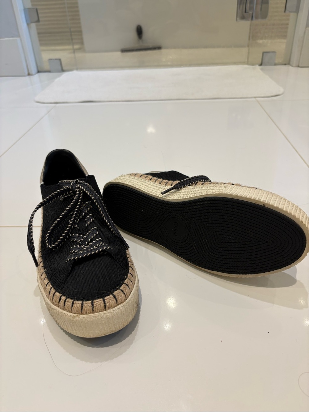 Black Platform Espadrille Sneakers - Two-Tone Rope Trim
